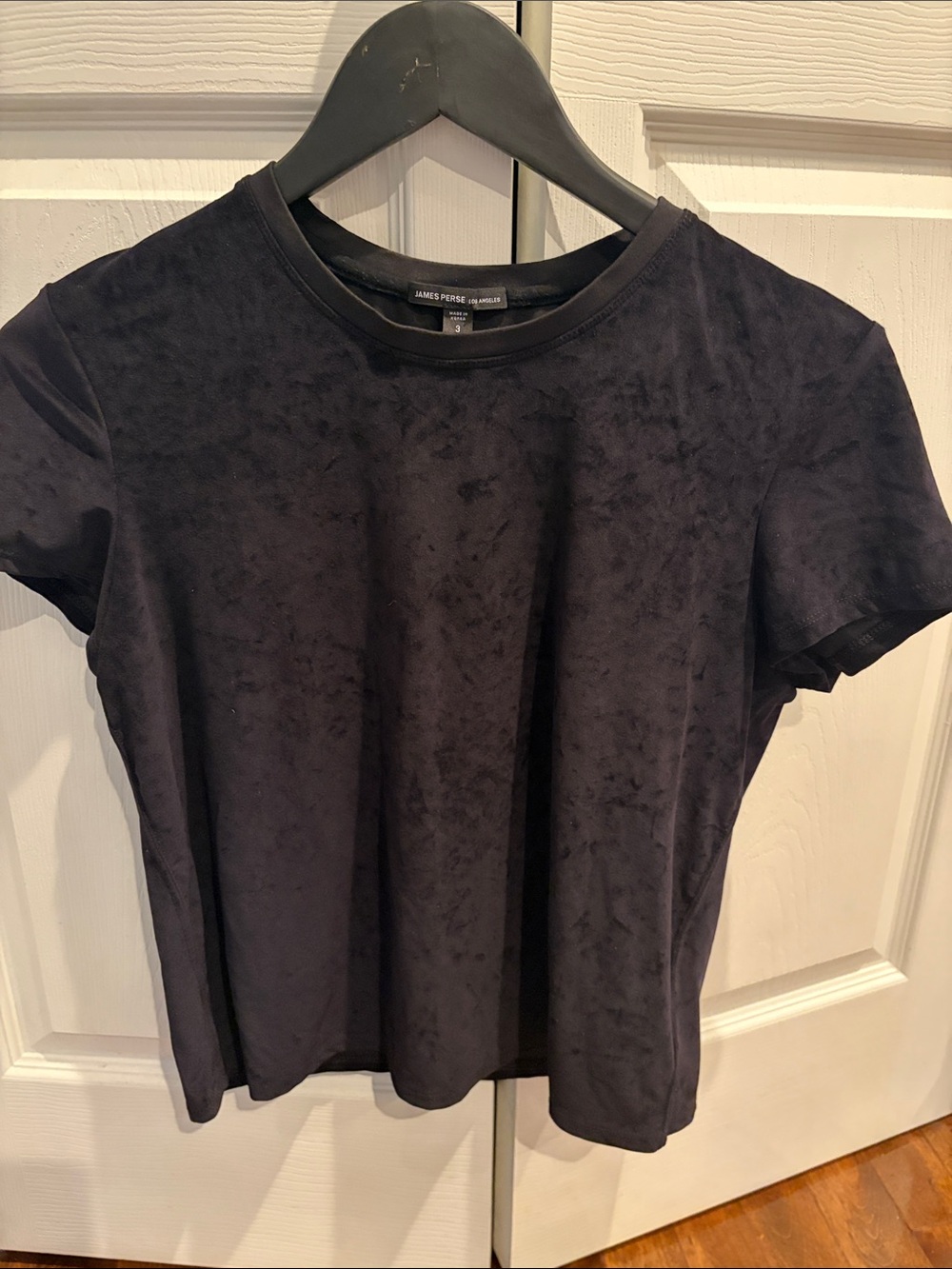James Perse Black Velvet-Effect Crewneck Tee